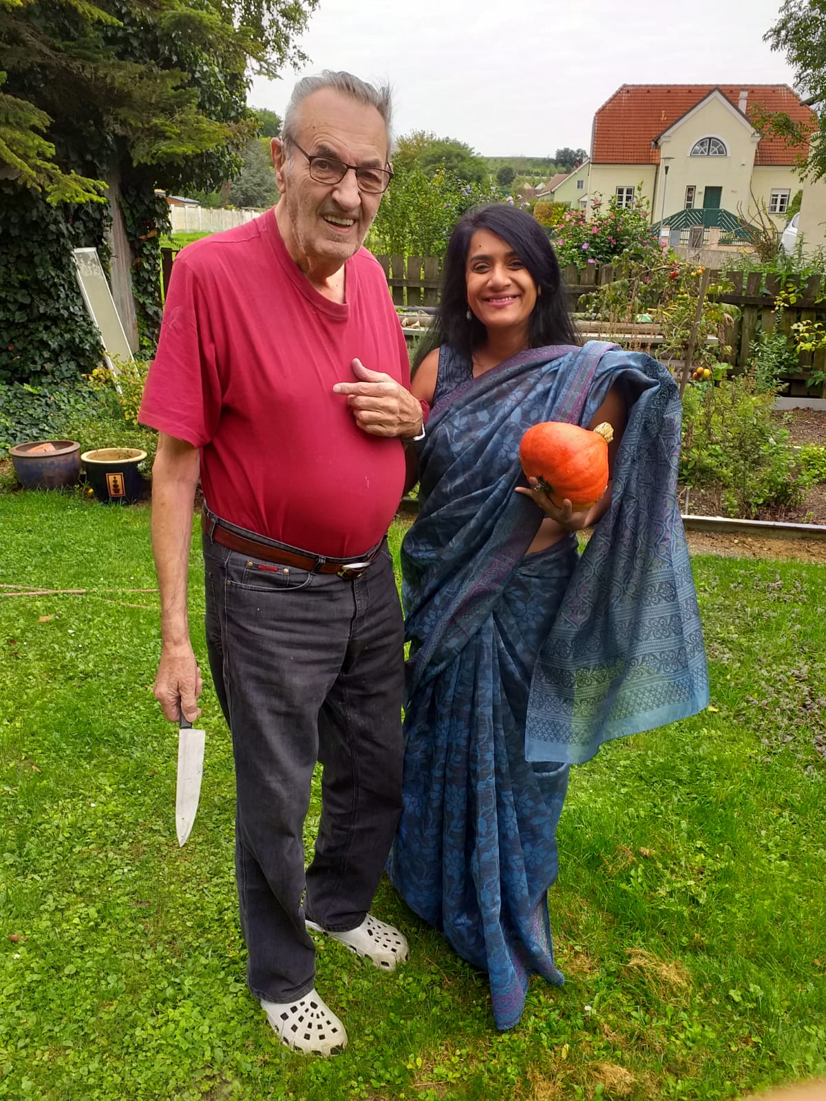 Kürbisernte beim Schwiegervater zuhause.